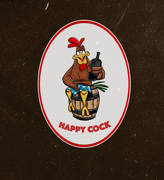 Happy Cock Rum. Logo design for rum company.